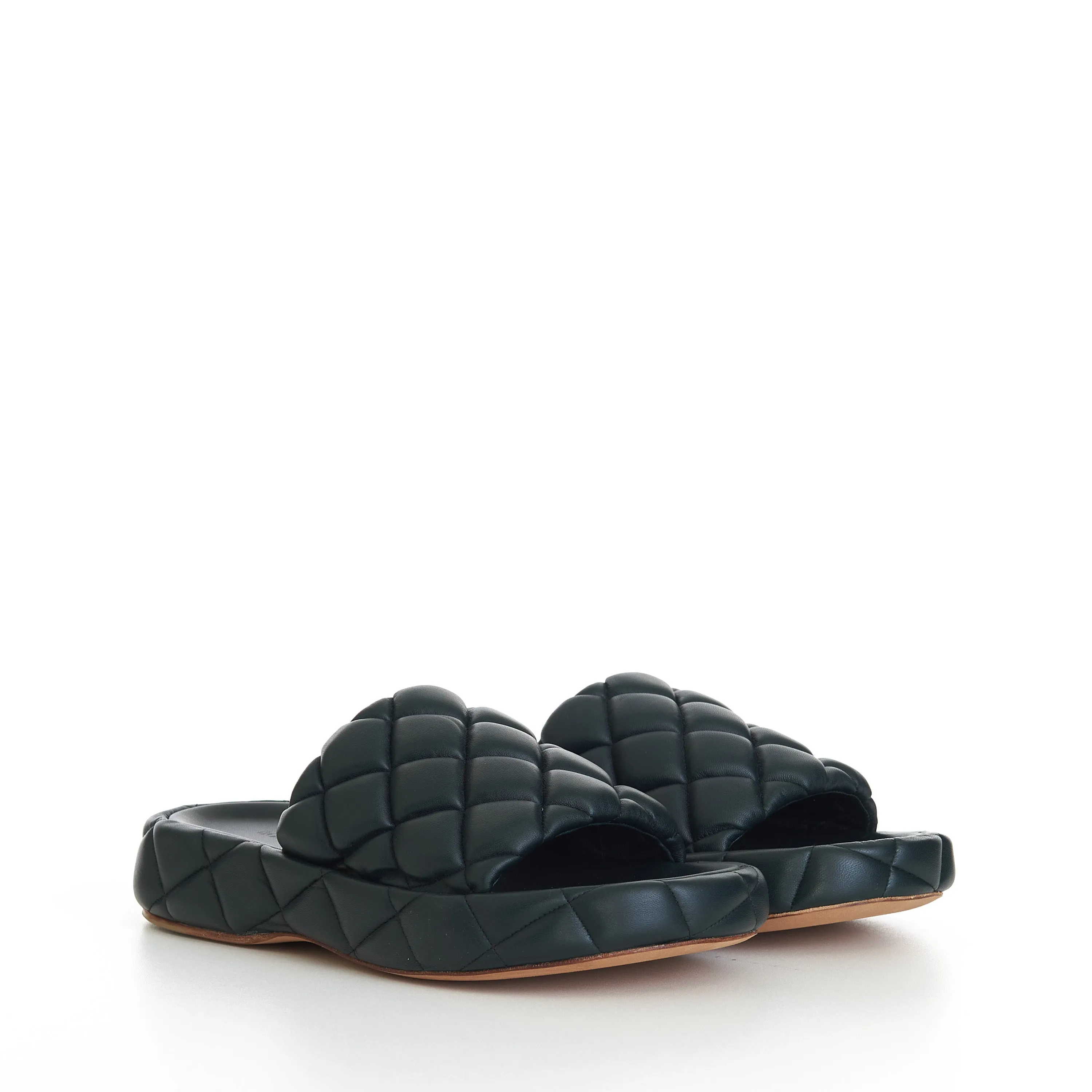 "Padded" Sandals In Inkwell Green Quilted Leather