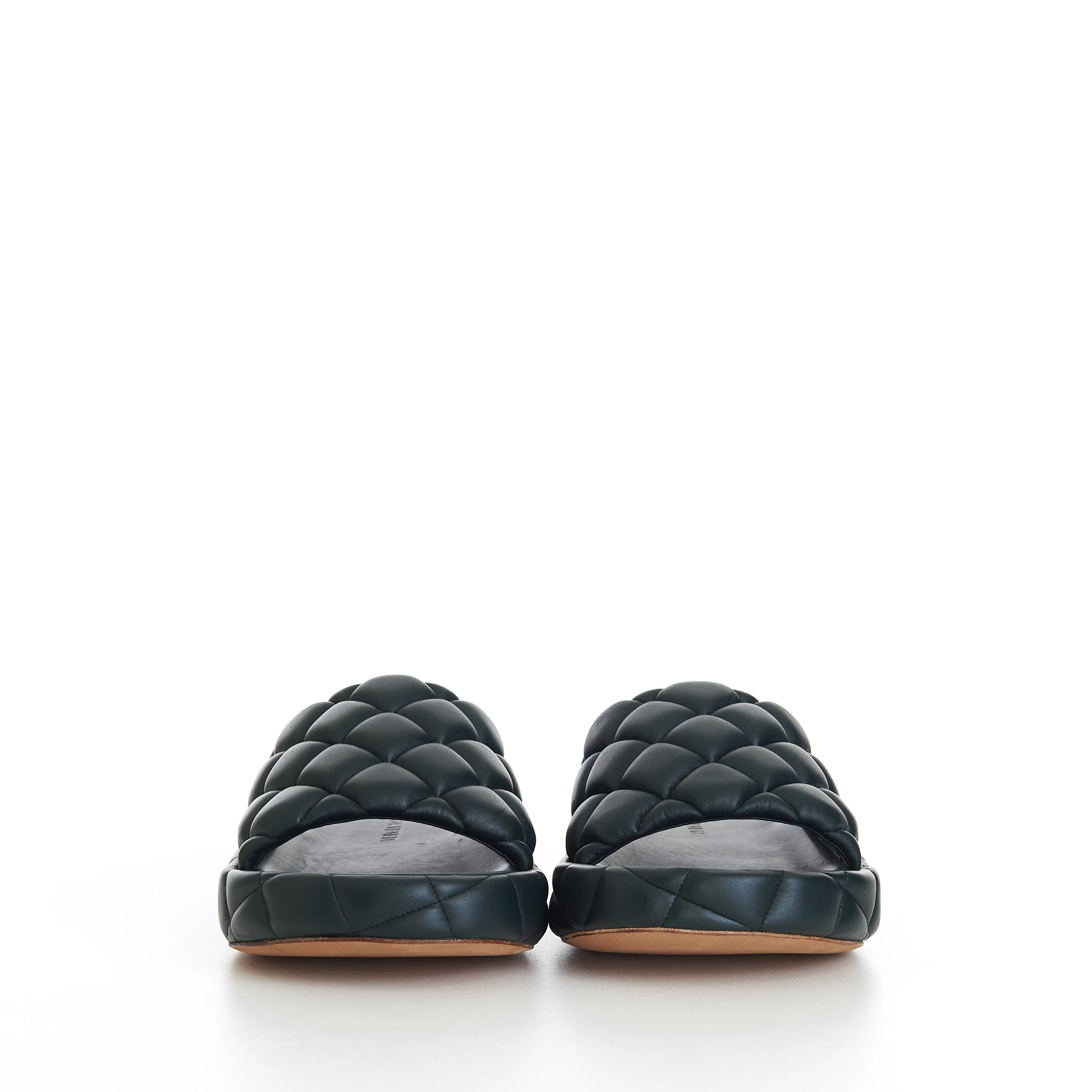 "Padded" Sandals In Inkwell Green Quilted Leather