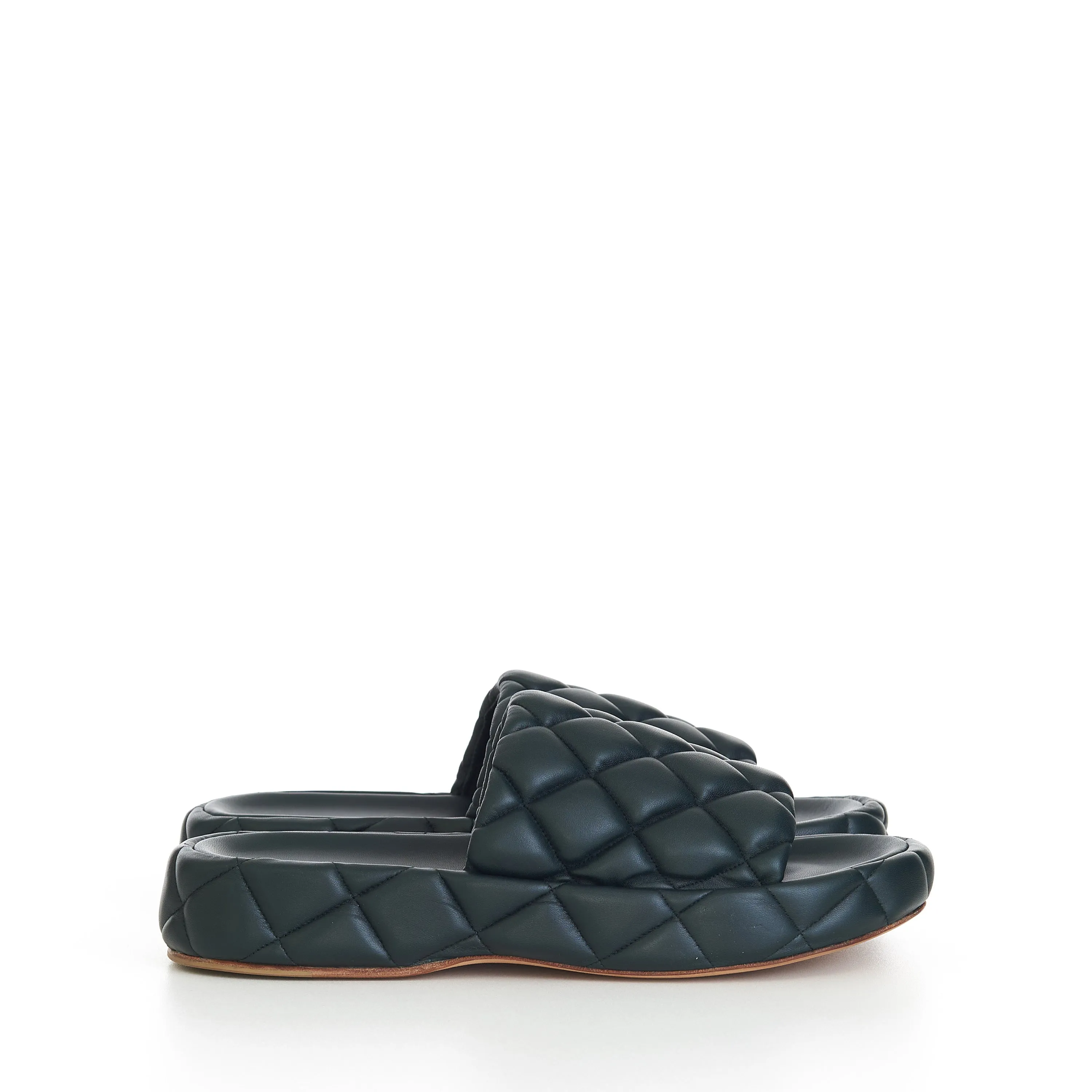 "Padded" Sandals In Inkwell Green Quilted Leather