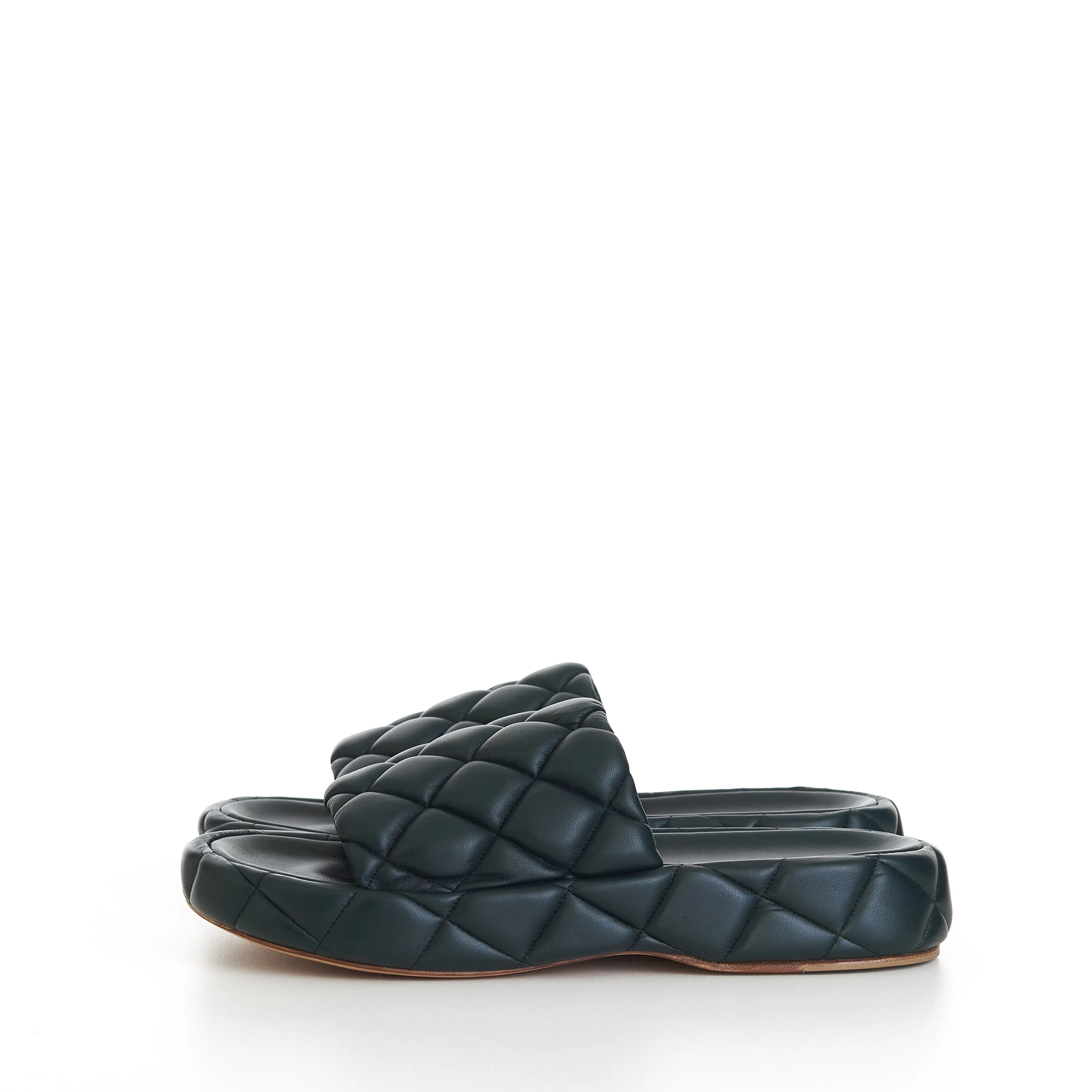 "Padded" Sandals In Inkwell Green Quilted Leather