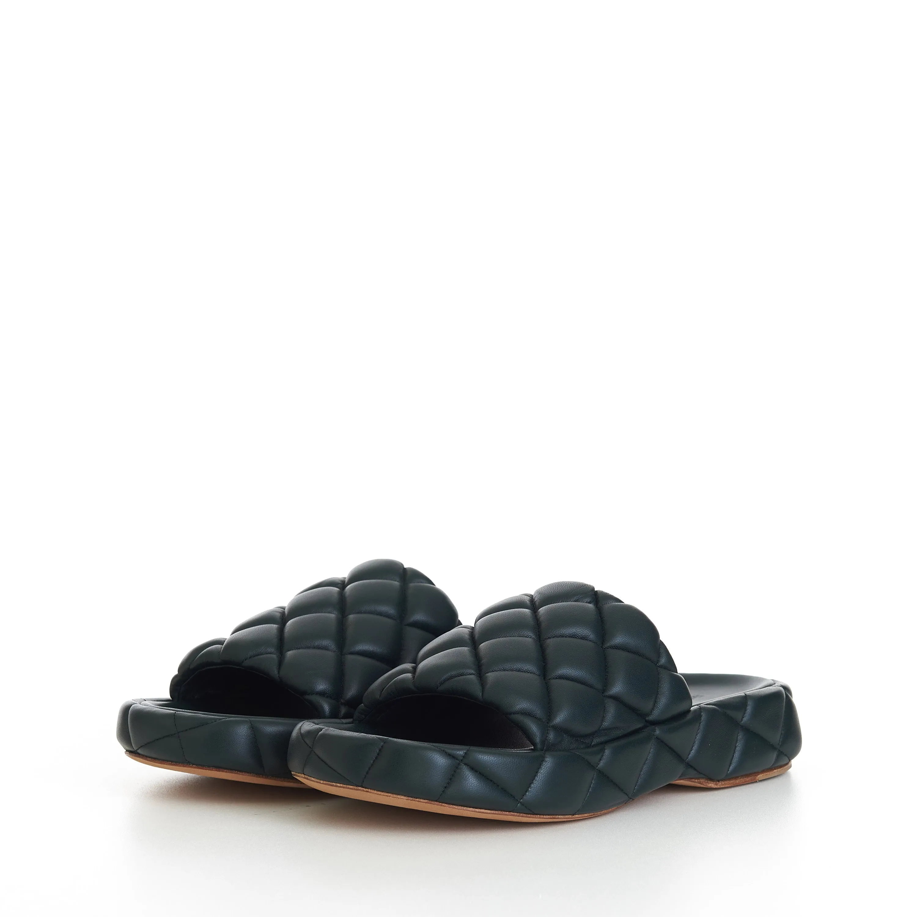 "Padded" Sandals In Inkwell Green Quilted Leather