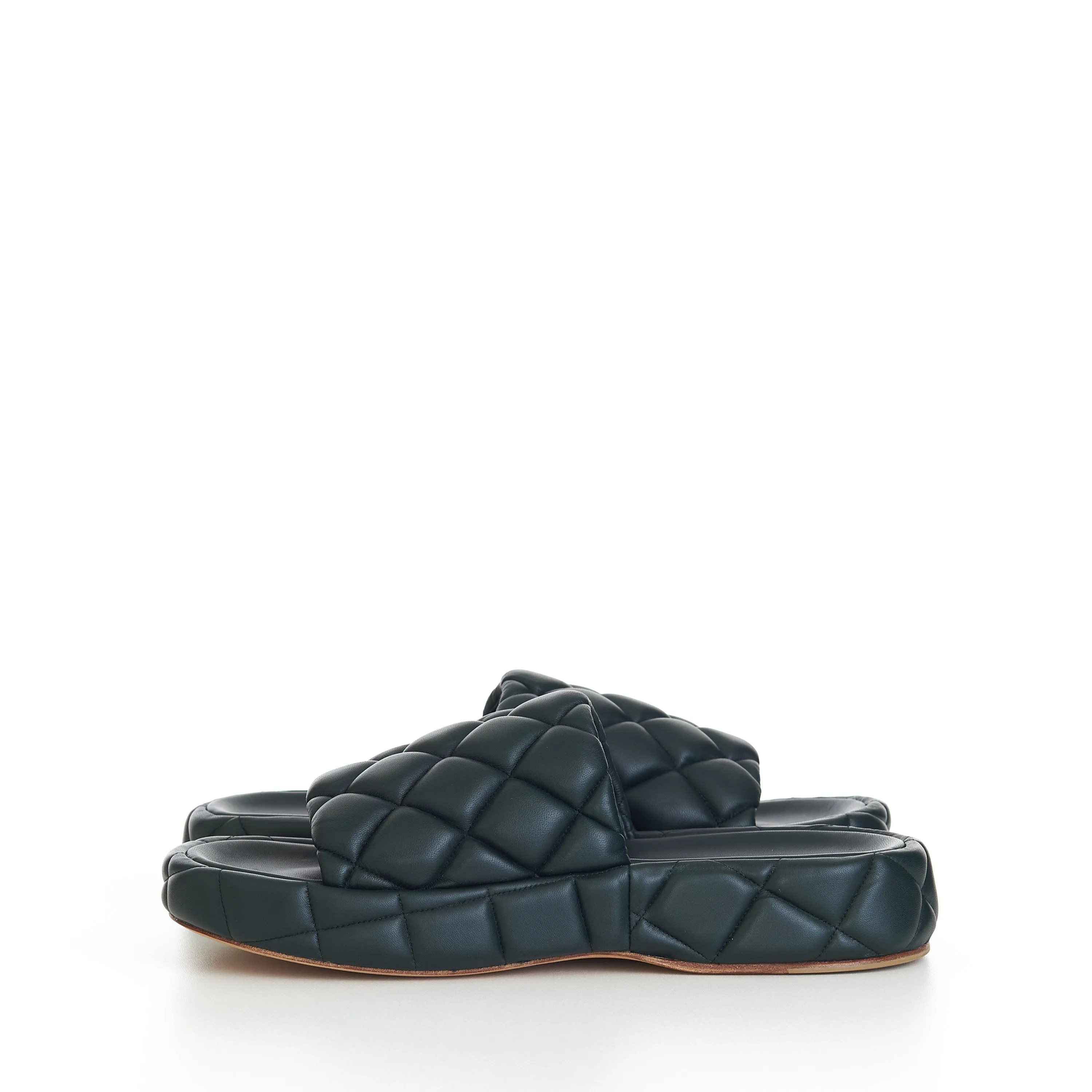 "Padded" Sandals In Inkwell Green Quilted Leather