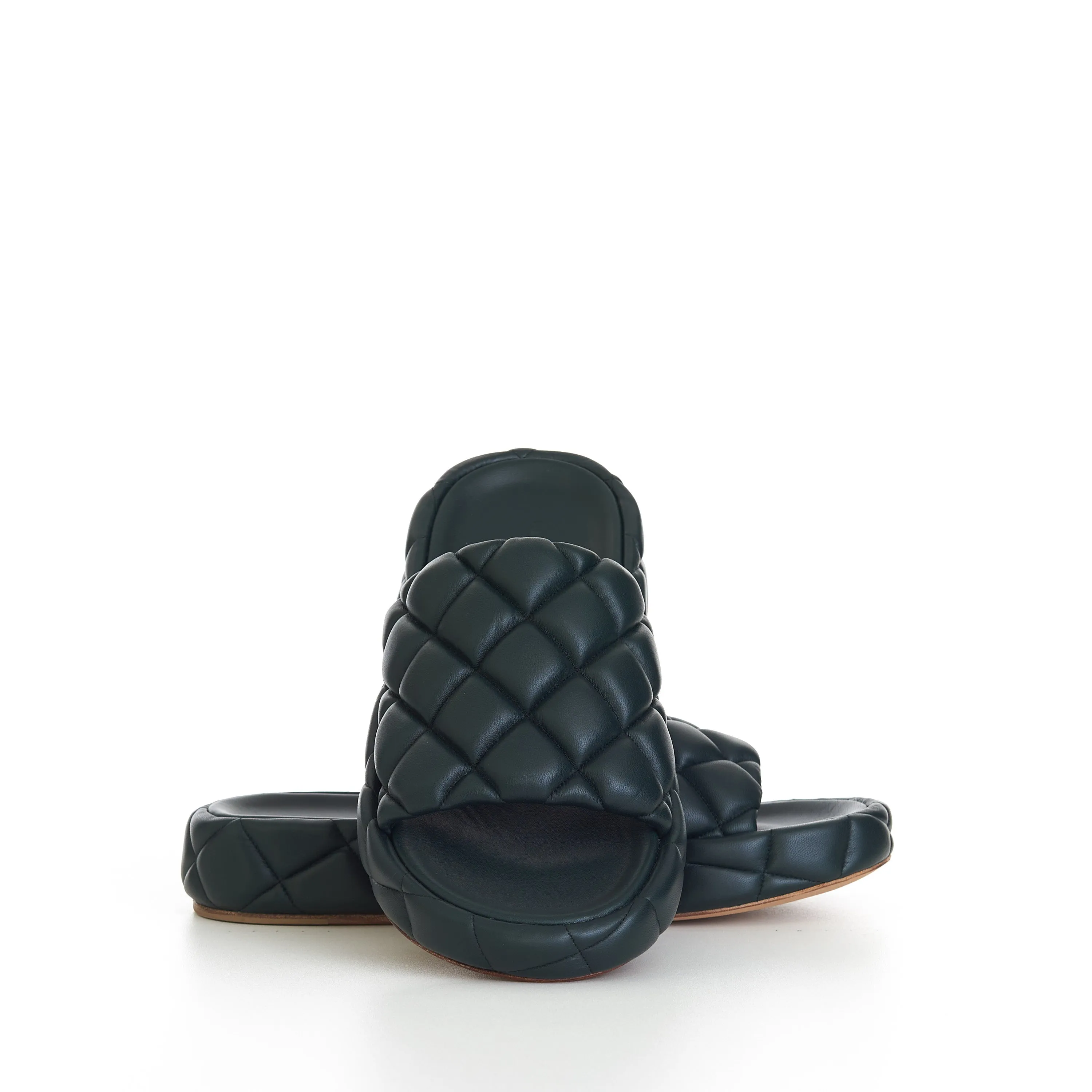 "Padded" Sandals In Inkwell Green Quilted Leather