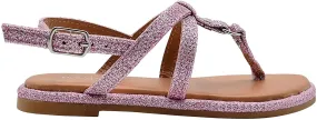 Rampage Girls Big Kid Lurex Thong Strappy Slide Sandal with Studs - Fashion Summer Flat Shoes