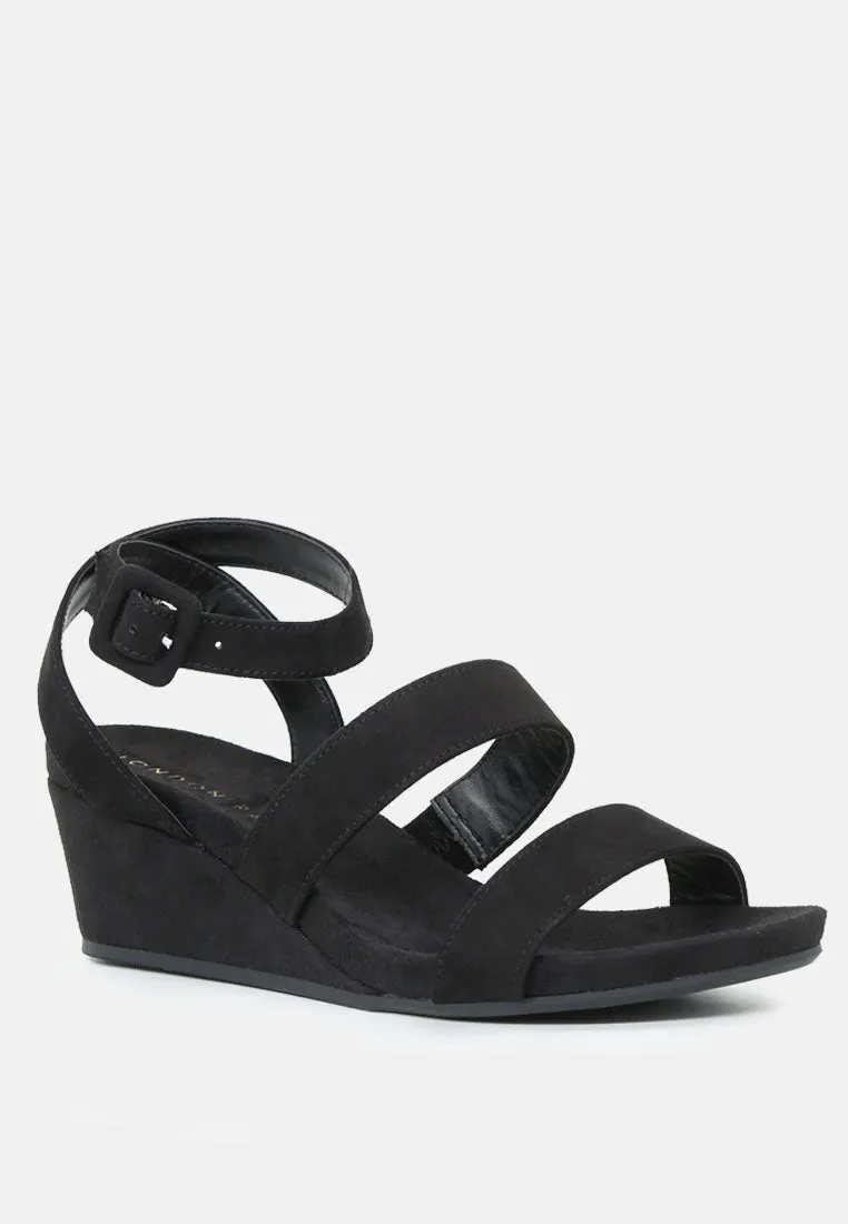 Reese Black Ankle-Strap Wedge Sandals