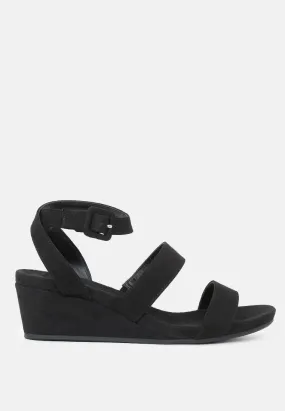 Reese Black Ankle-Strap Wedge Sandals