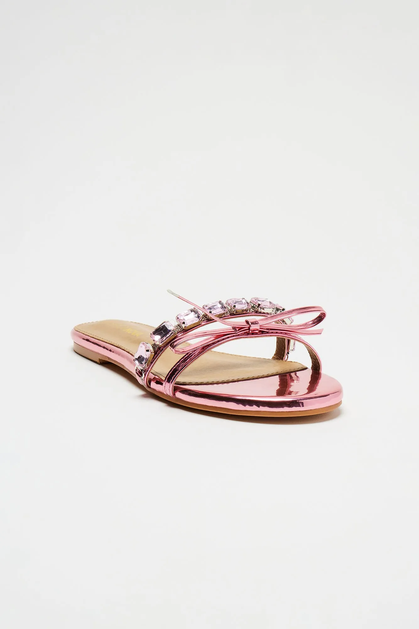 Rhea Metallic Rhinestone Sandals - Pink