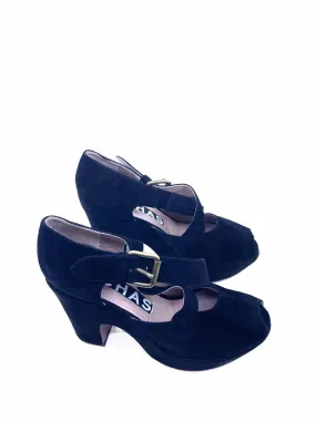 ROCHAS Size 10.5 Black Suede Sandals