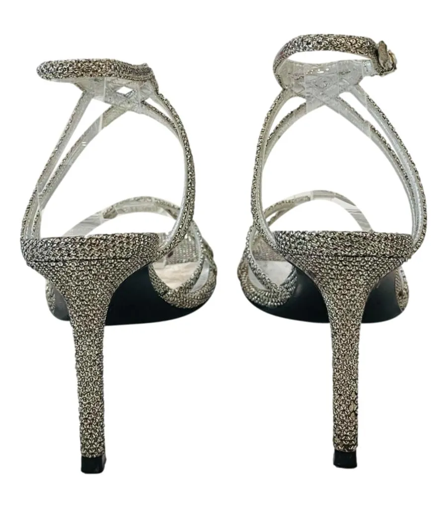 Saint Laurent Strappy Glitter Mesh Sandals. Size 35.5