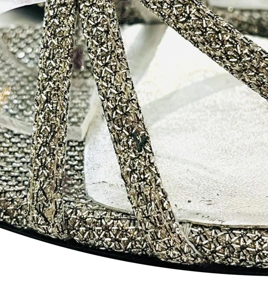 Saint Laurent Strappy Glitter Mesh Sandals. Size 35.5