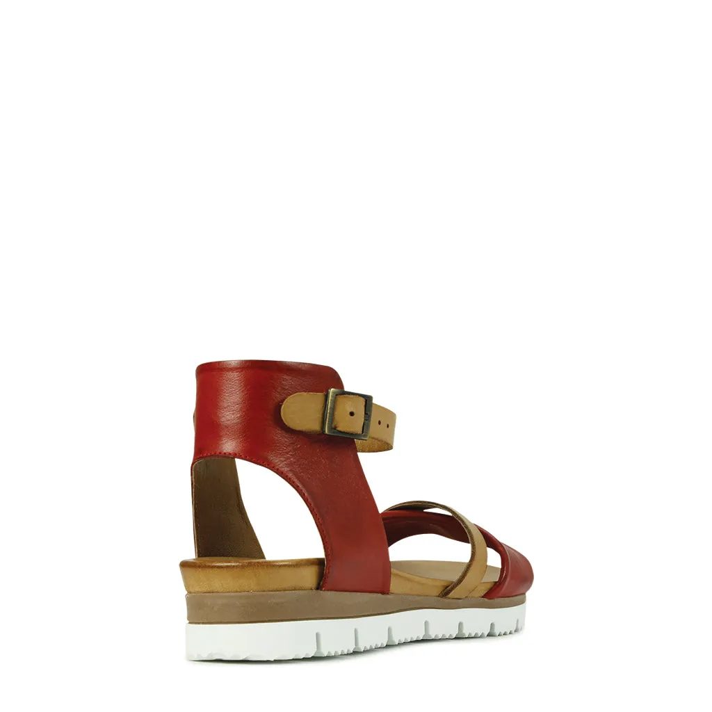 Sode Leather Ankle Strap Sandals