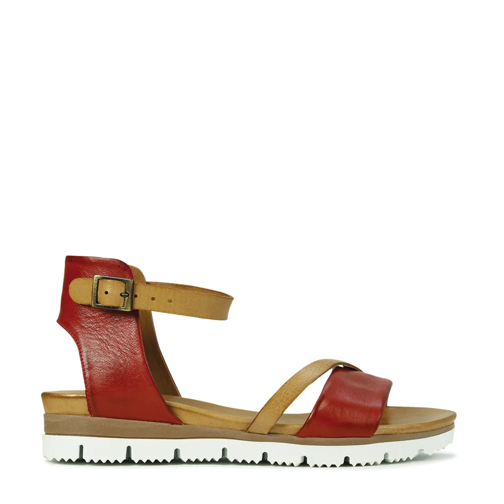 Sode Leather Ankle Strap Sandals