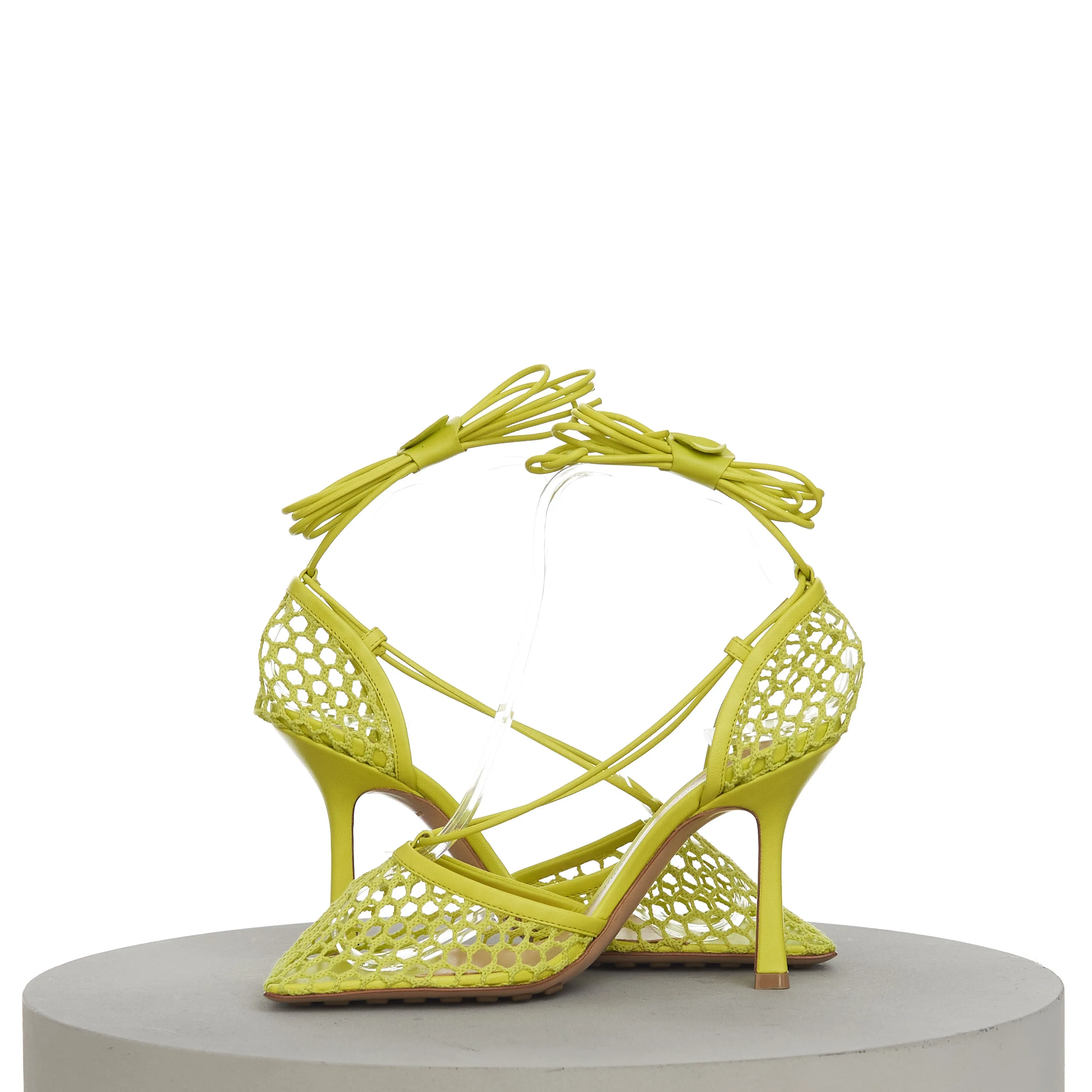 Stretch Sandals In Kiwi Green Mesh & Leather