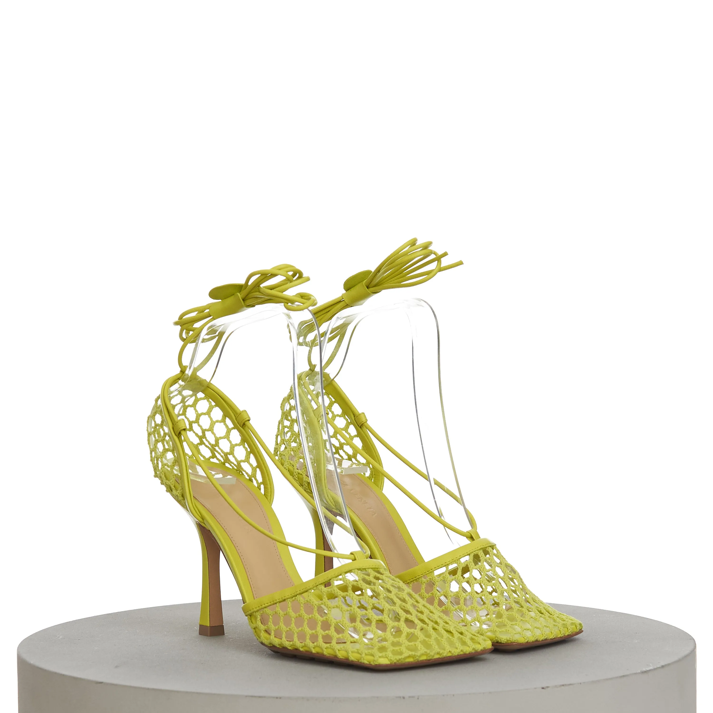 Stretch Sandals In Kiwi Green Mesh & Leather