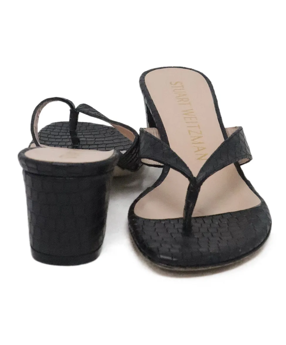 Stuart Weitzman Black Pressed Leather Sandals sz 6