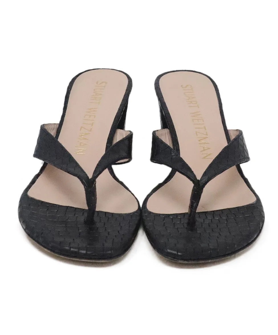 Stuart Weitzman Black Pressed Leather Sandals sz 6