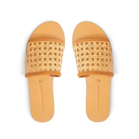 Tan Genuine Leather Rattan Cane Slide