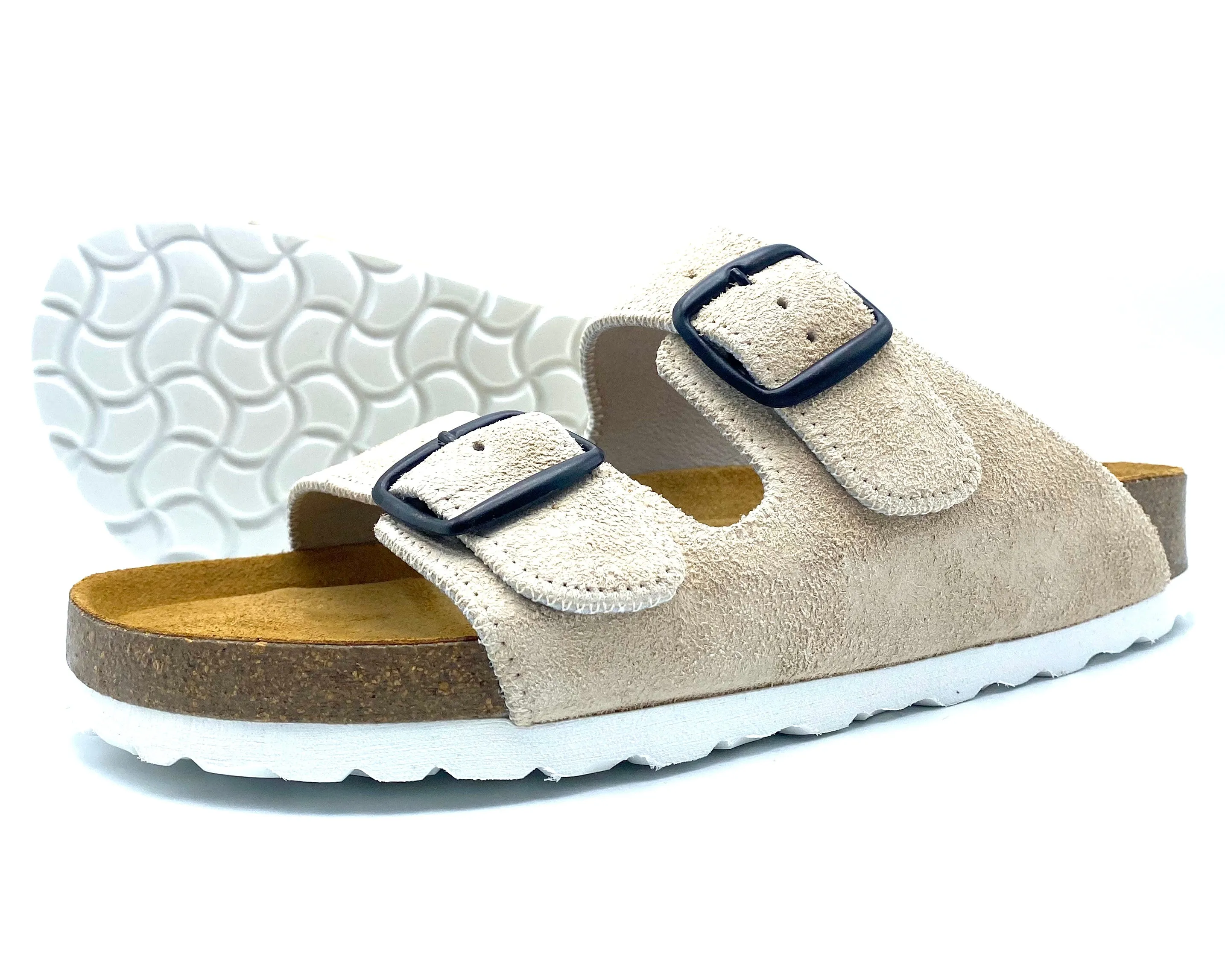 Thora 2-buckle Sandals | Premium Italian Suede Beige