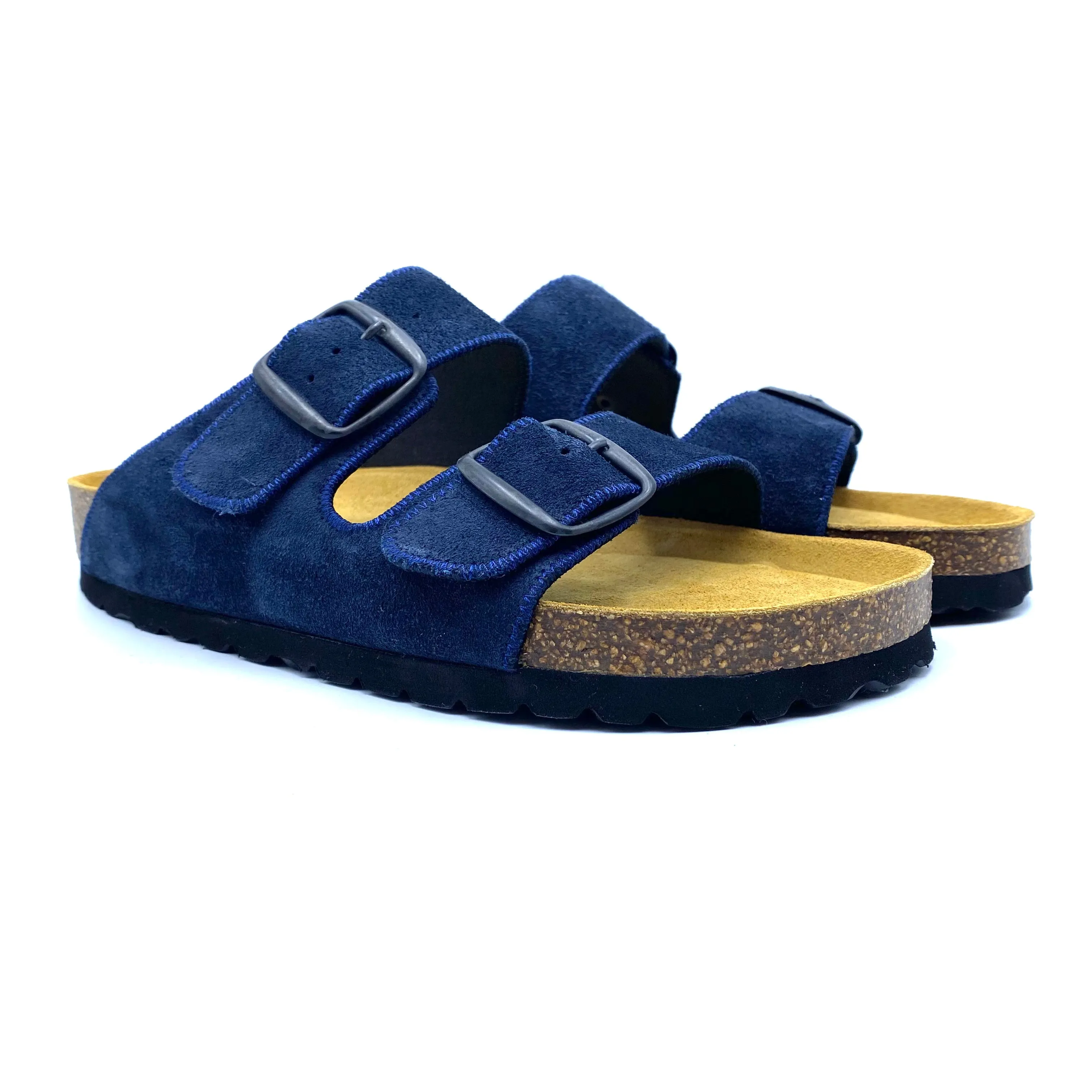 Thora 2-buckle Sandals | Premium Italian Suede Navy