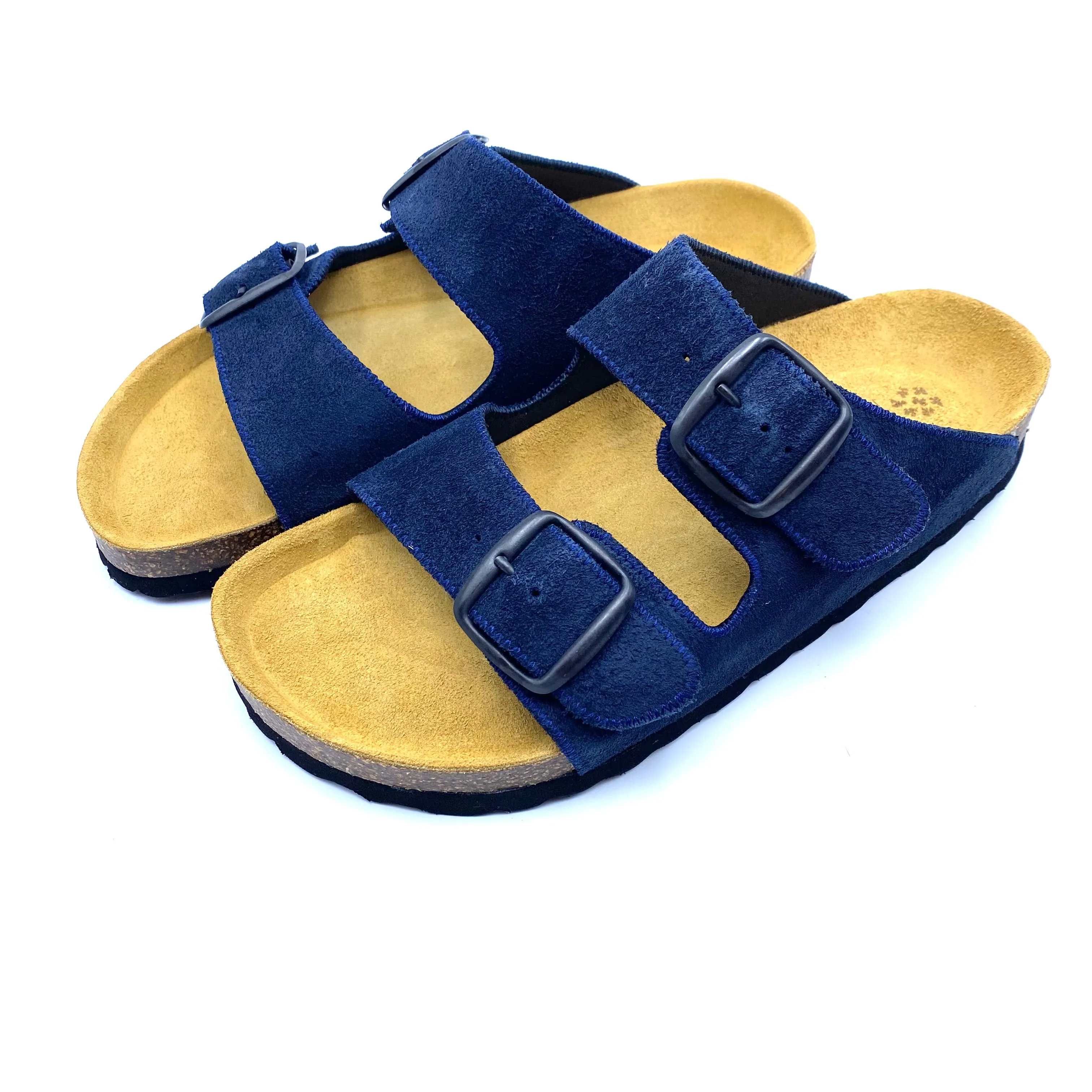 Thora 2-buckle Sandals | Premium Italian Suede Navy