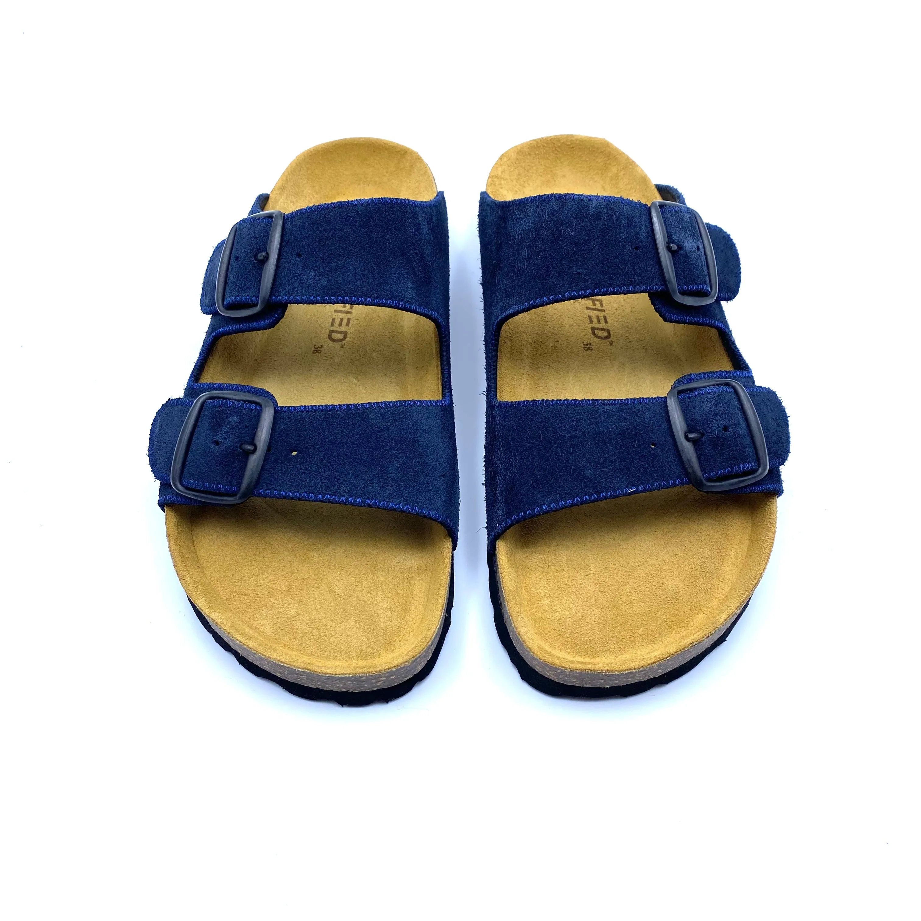 Thora 2-buckle Sandals | Premium Italian Suede Navy