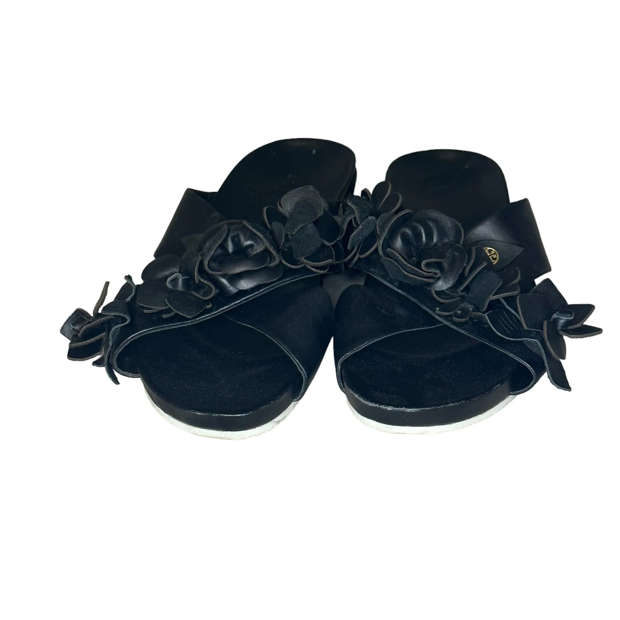 Tory Burch Black Leather Ruffle Bow Sandals