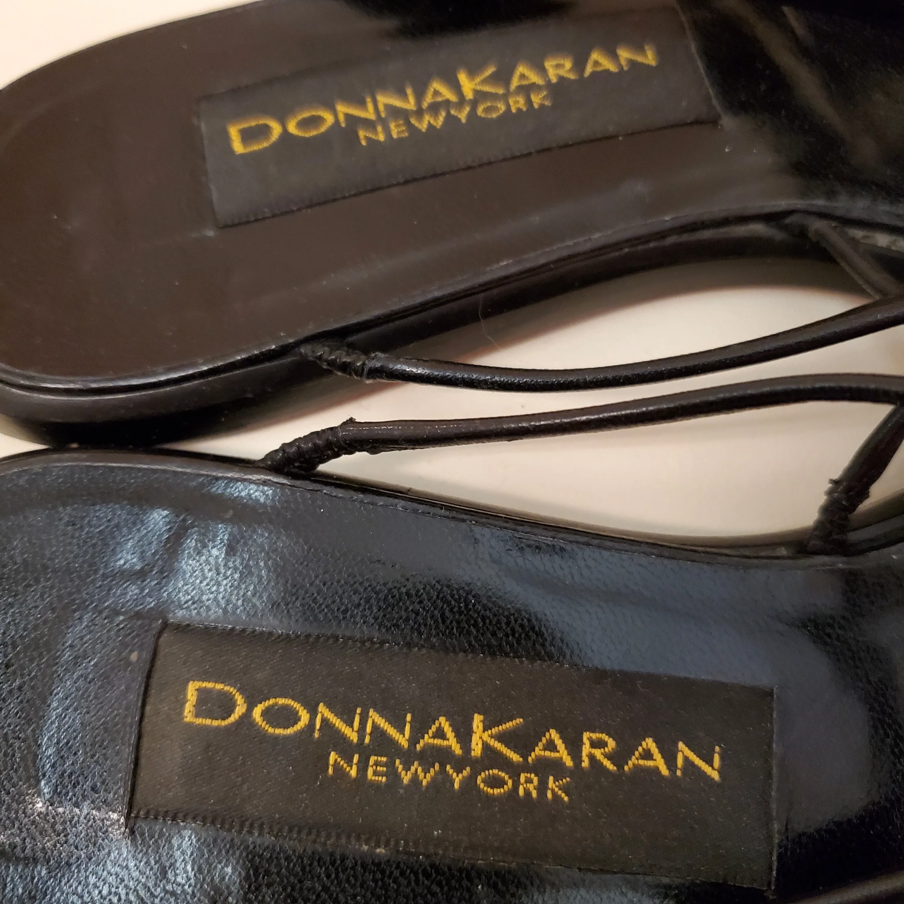 Vintage Donna Karan DKNY Black Strappy Leather Sandals Made in Italy Size 6.5