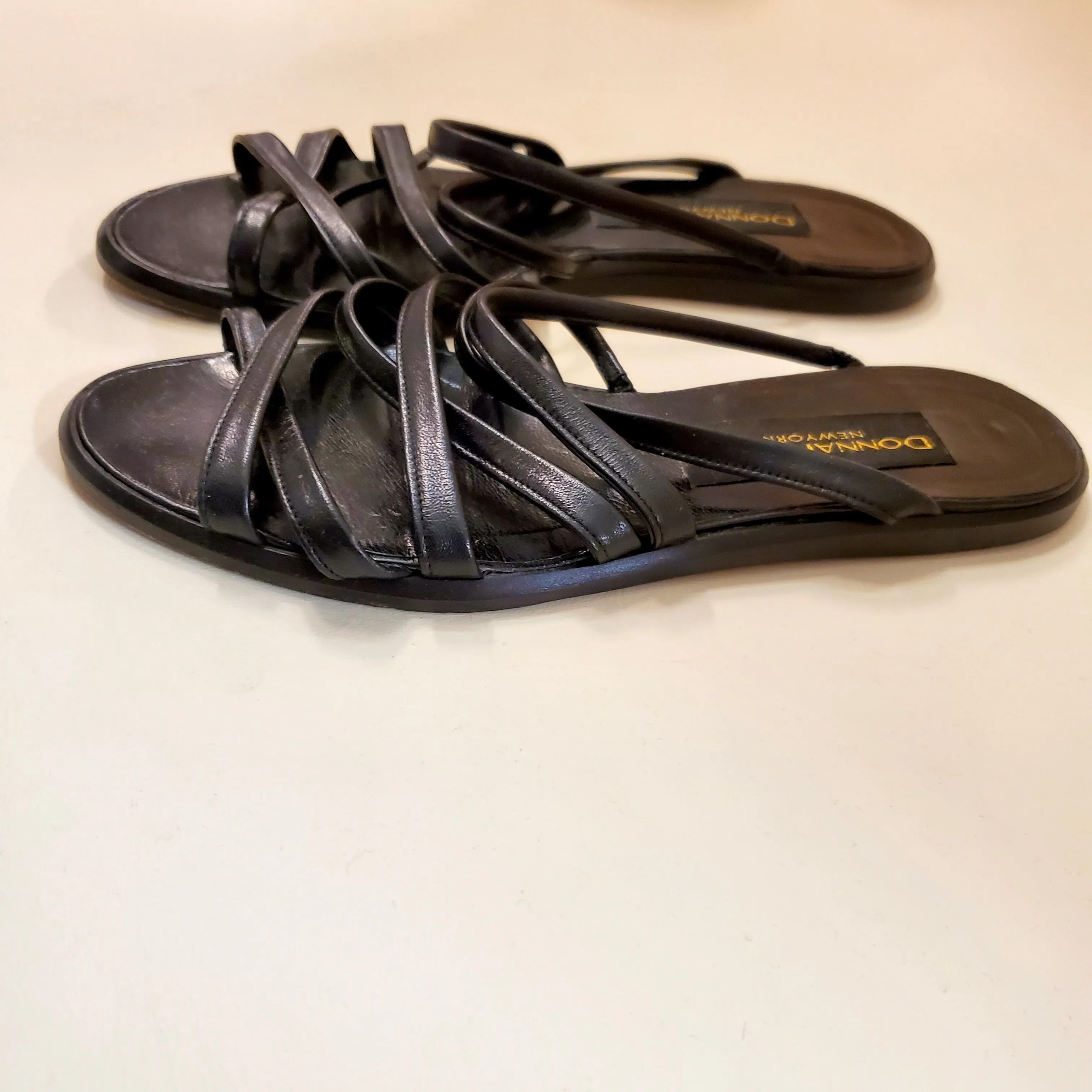 Vintage Donna Karan DKNY Black Strappy Leather Sandals Made in Italy Size 6.5