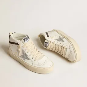 White Leather Platform Mid Star Sneaker With Glitter Trims