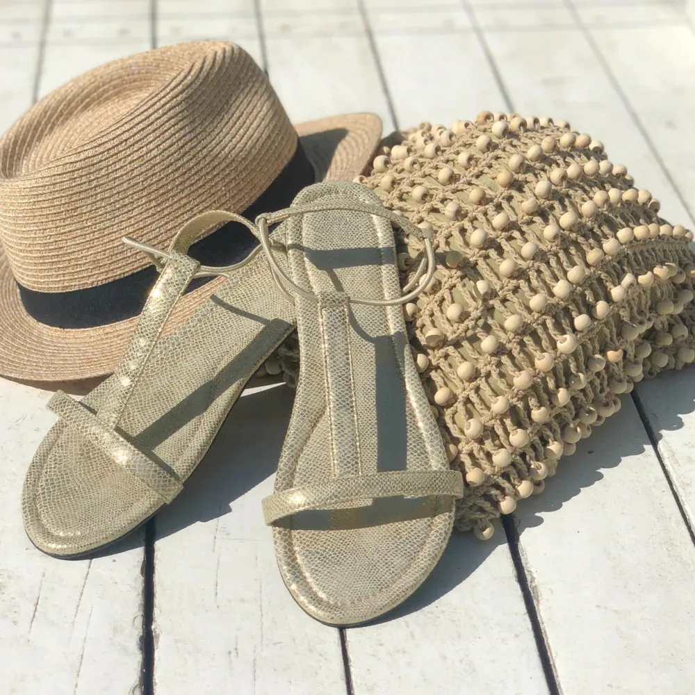 With My Sands Natural Leather Sandals - Lizard Gold