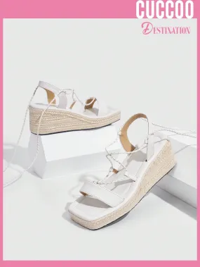 Woman Shoes Fashionable Platform Espadrille Sandals With Strappy Tie For Spring And Summer