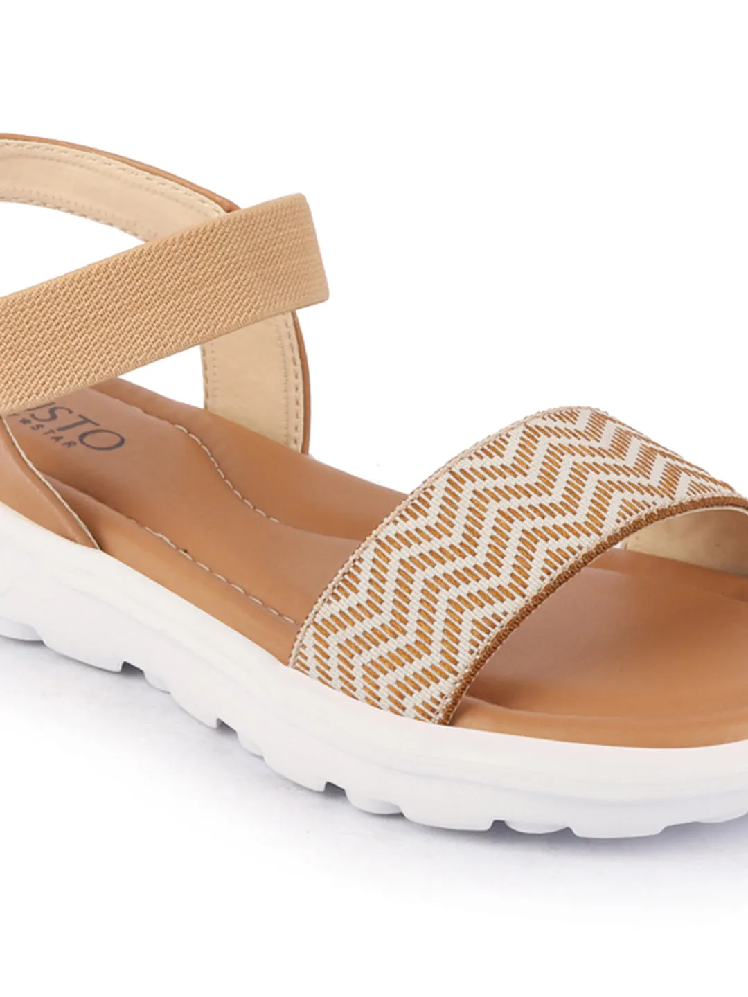 Women Beige Open Toe Fashion Stylish Day Long Comfort Slip On Wedges Sandals