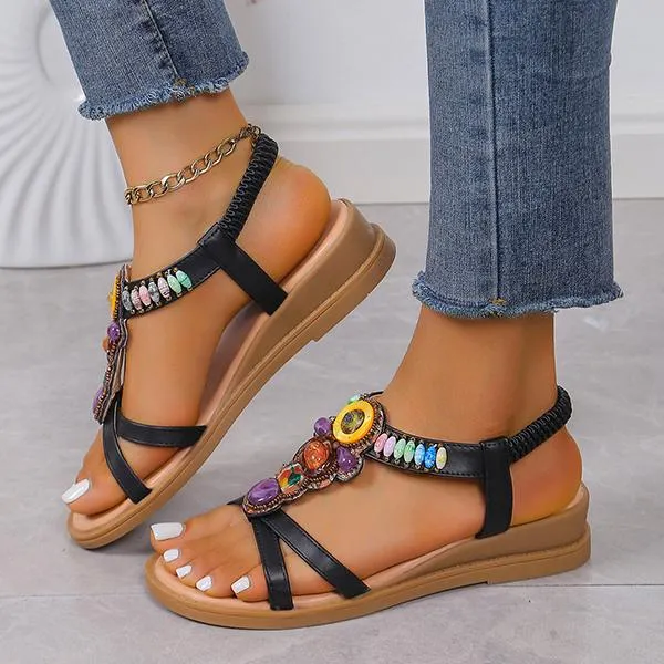 Women's Beaded Bohemian Beach Wedge Sandals 44351893S