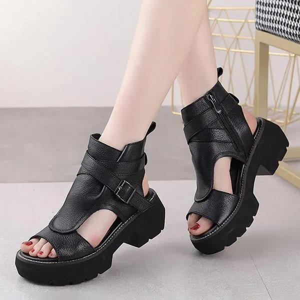 Women's Buckle Platform High Top Block Heel Sandals 77377651C