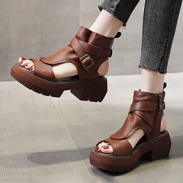 Women's Buckle Platform High Top Block Heel Sandals 77377651C