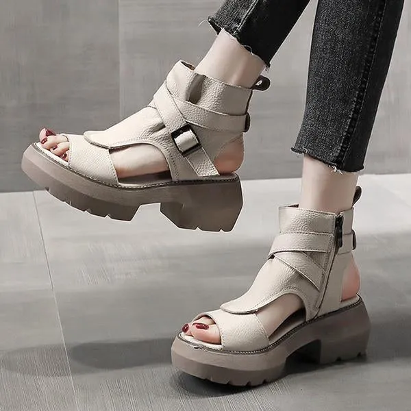 Women's Buckle Platform High Top Block Heel Sandals 77377651C