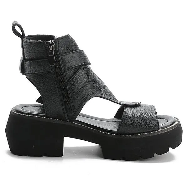 Women's Buckle Platform High Top Block Heel Sandals 77377651C