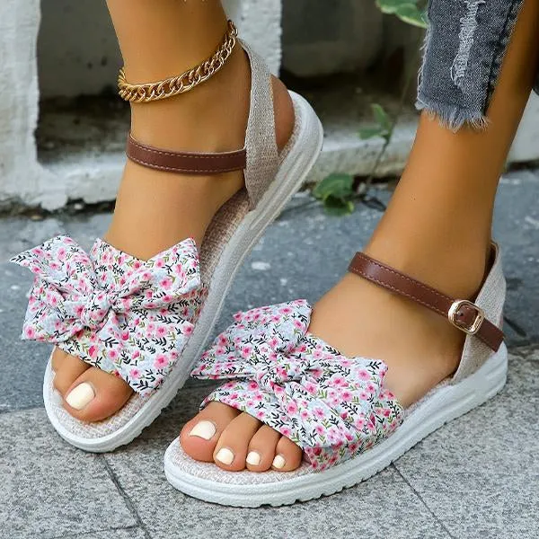 Women's Casual Bow Floral Buckle Flat Sandals 82570447S