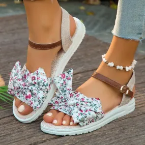 Women's Casual Bow Floral Buckle Flat Sandals 82570447S