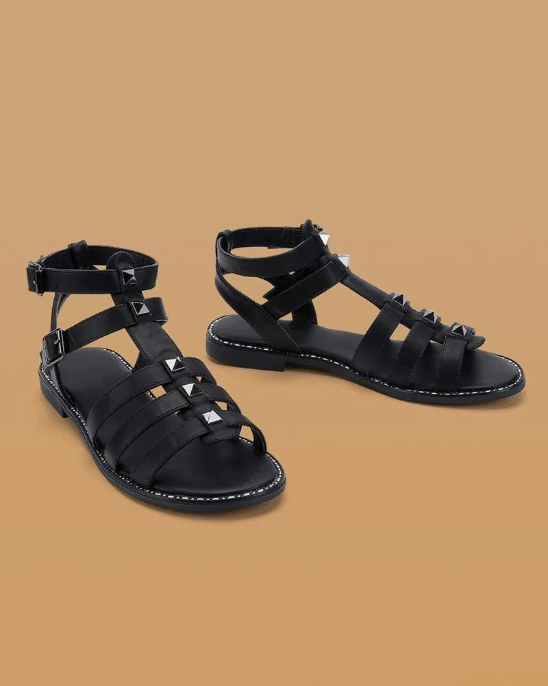 Women's Casual Rivet Adjusting Buckle Flat Sandals