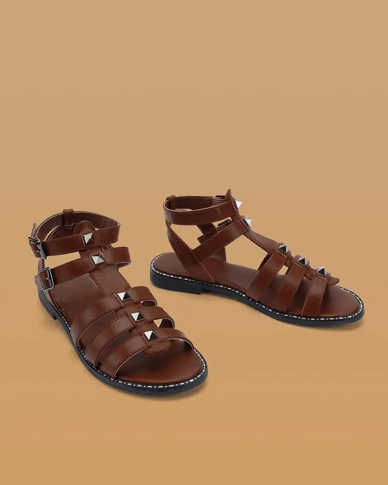 Women's Casual Rivet Adjusting Buckle Flat Sandals