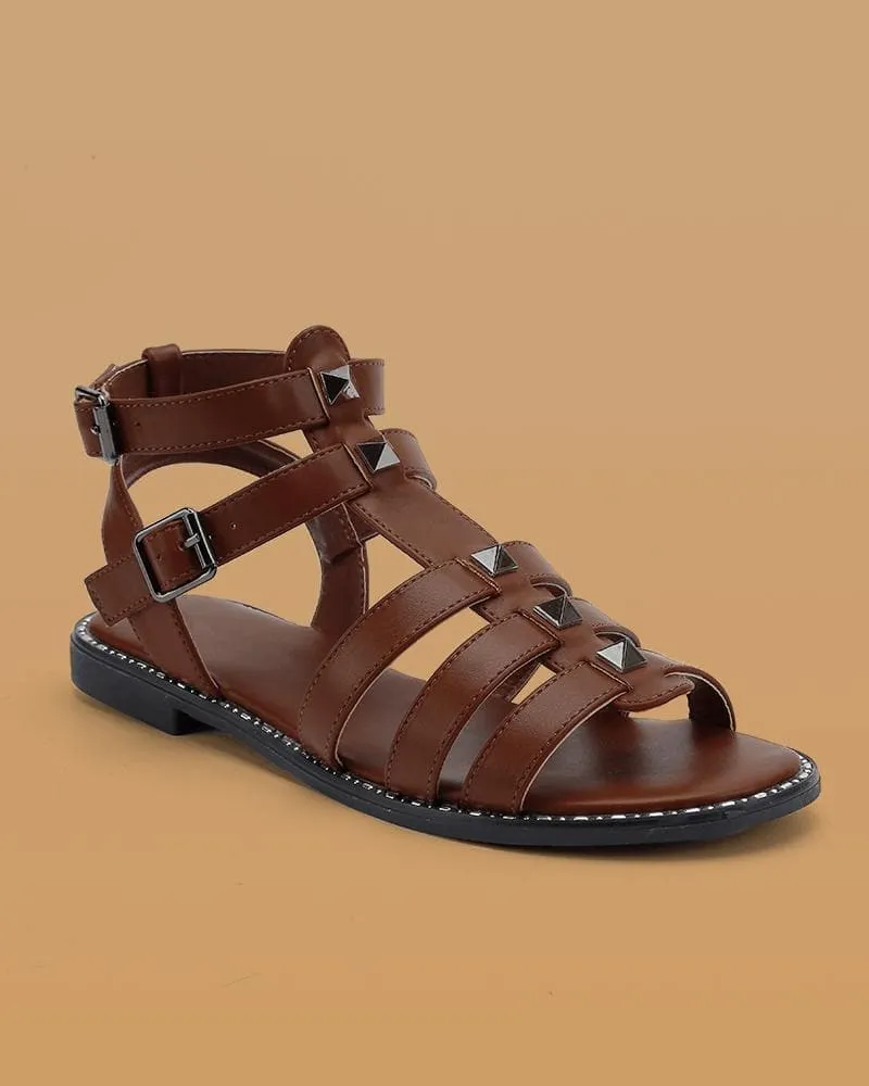 Women's Casual Rivet Adjusting Buckle Flat Sandals