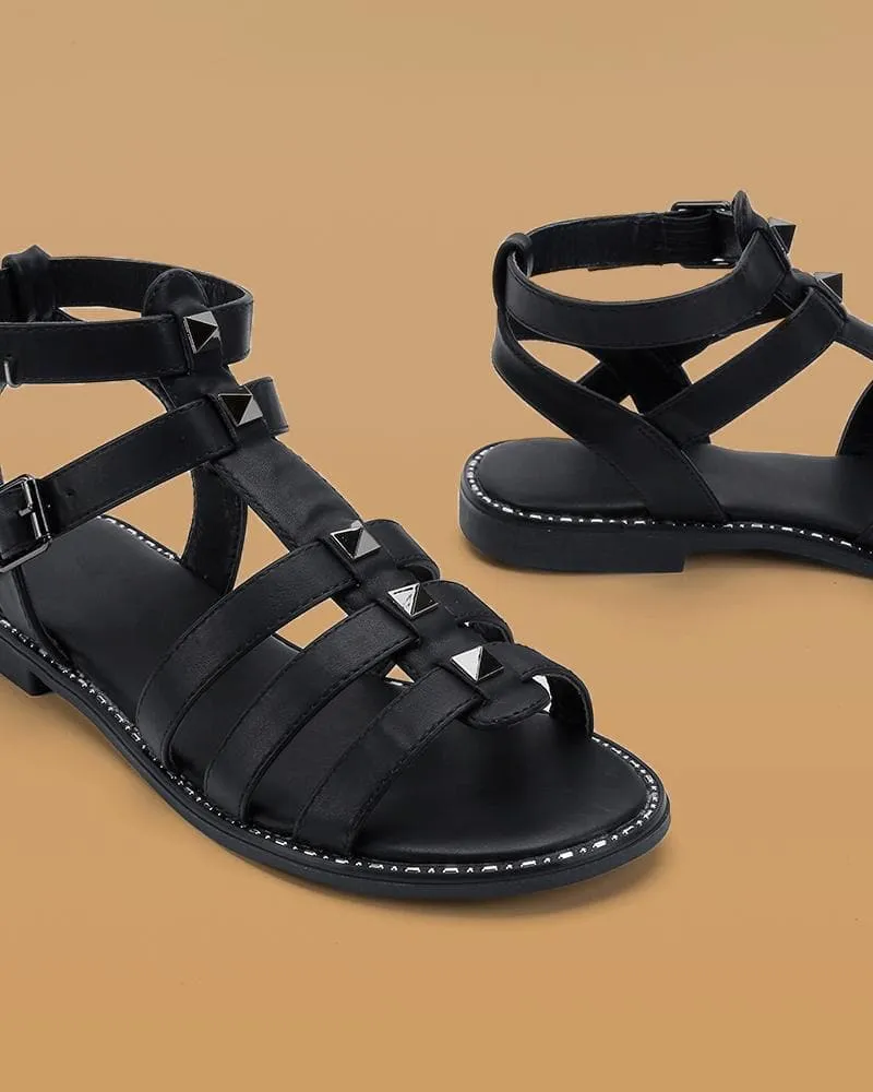 Women's Casual Rivet Adjusting Buckle Flat Sandals