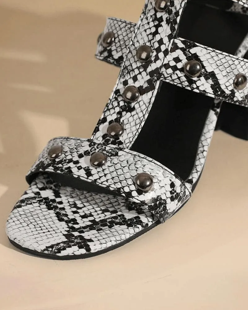 Women's Elegant Rivet Adjusting Buckle Block Heel Sandals