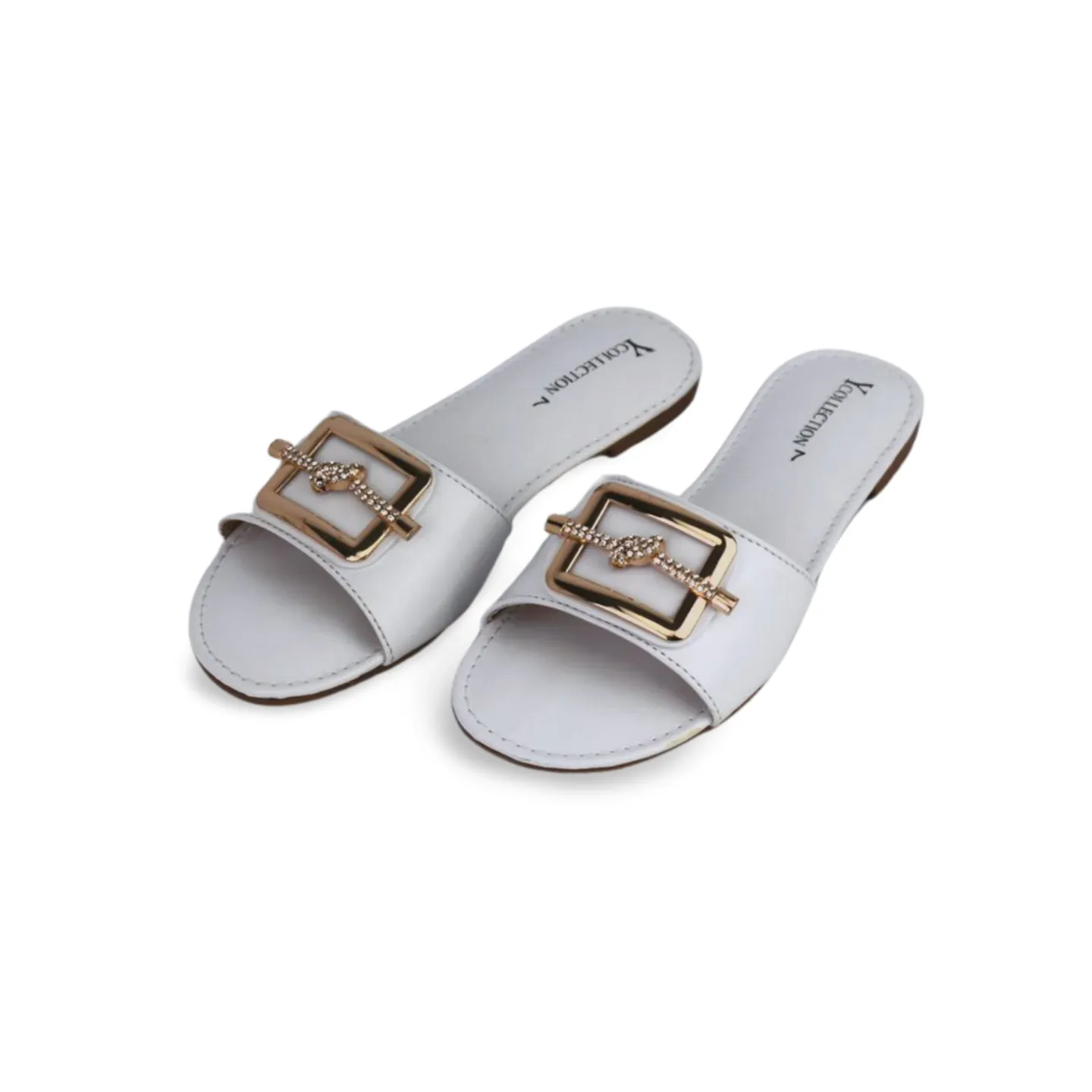 Women's Flat Sandals with Square Rhinestones Buckle