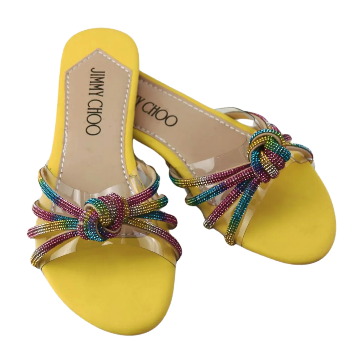 Women's Transparent Flat Sandals with Colorful Rhinestone Mesh Straps